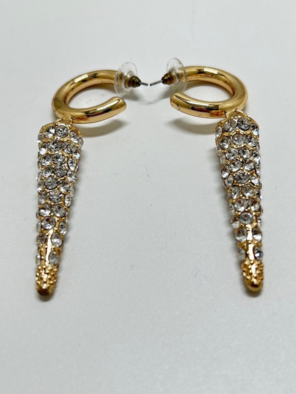 Gold And Crystal Studded Cone Earrings, Lots Of Bling, High Quality
